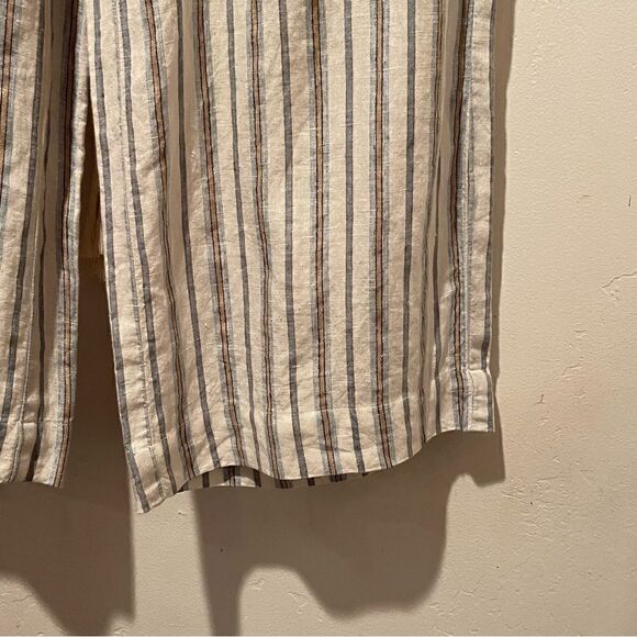 Lou & Grey SZ 0 Wide Leg 100% Linen Pants White Blue Minimalist Capsule Wardrobe - Picture 3 of 9